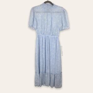 Stella & Julie Light Blue & White Floral Print Prairie Pioneer Long Boho Dress